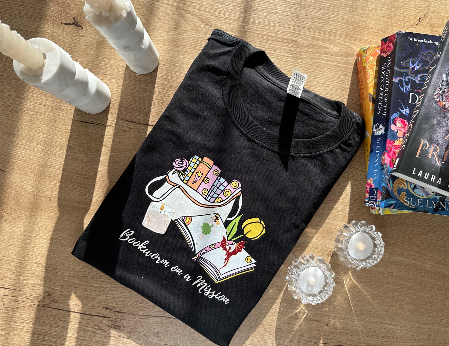 Book worm on a mission Short sleeve t-shirt.